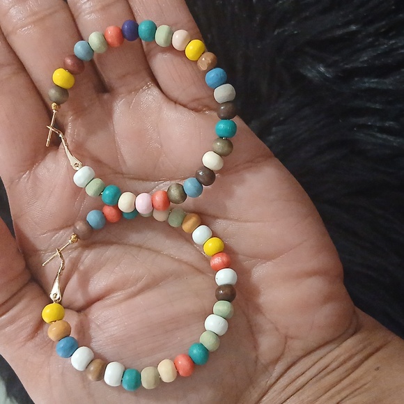 Wooden Beaded Earrings Minimalist Earrings Fashion Earrings Statement Earrings - Picture 2 of 5